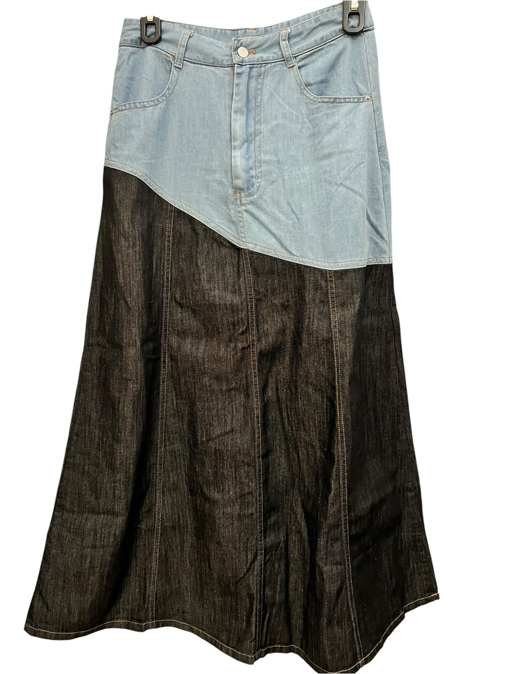 Two-Tone Denim Maxi Skirt in Light Blue and Black size S EUC